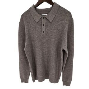 Jason Wu 100% Extra Fine Merino Wool Long Sleeve Polo Sweater Brown LARGE